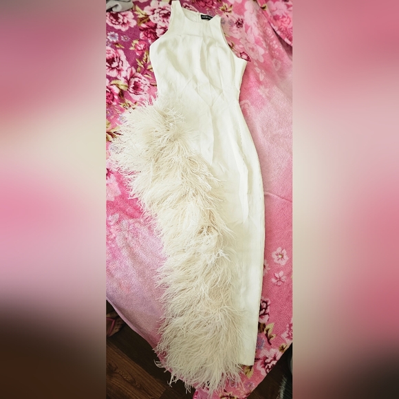 Feather Asymmetric Hem Open Leg Midi Dress - Picture 7 of 9